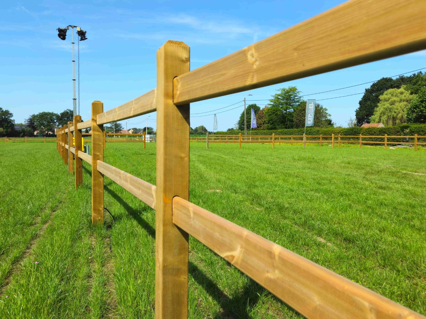 Freshly installed Scandinavian pine post and rail fence